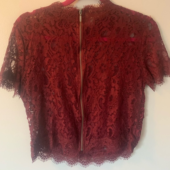 ZARA LACE SHIRT BURGUNDY - Picture 2 of 3